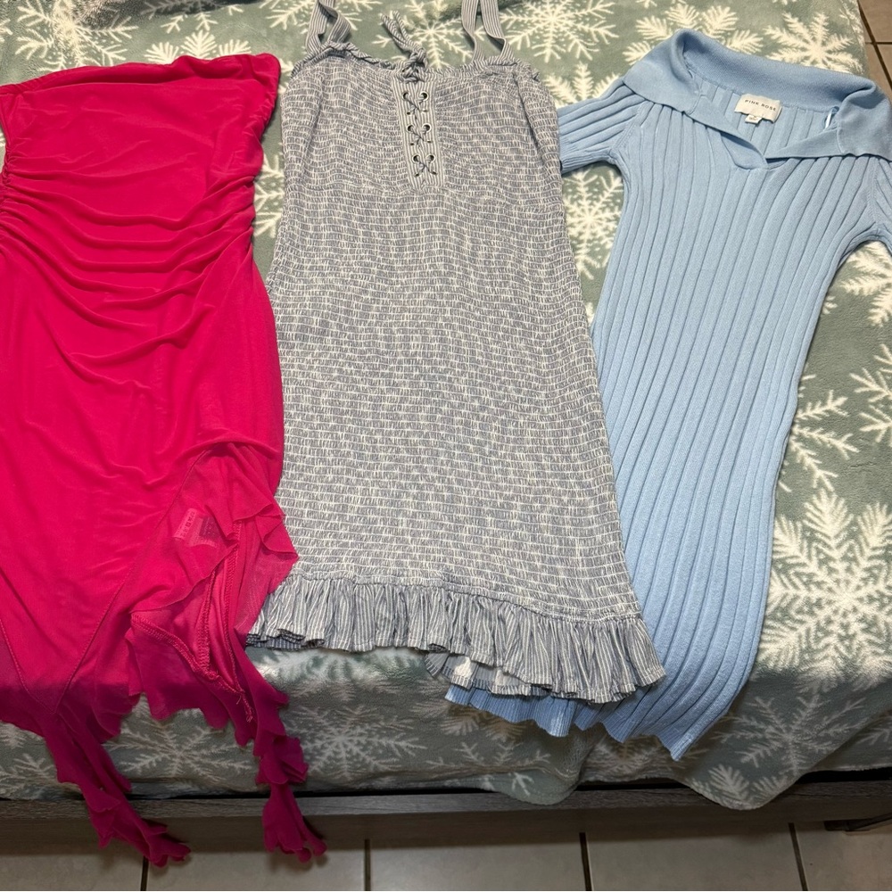 Trio of Stylish Dresses in Pink and Blue